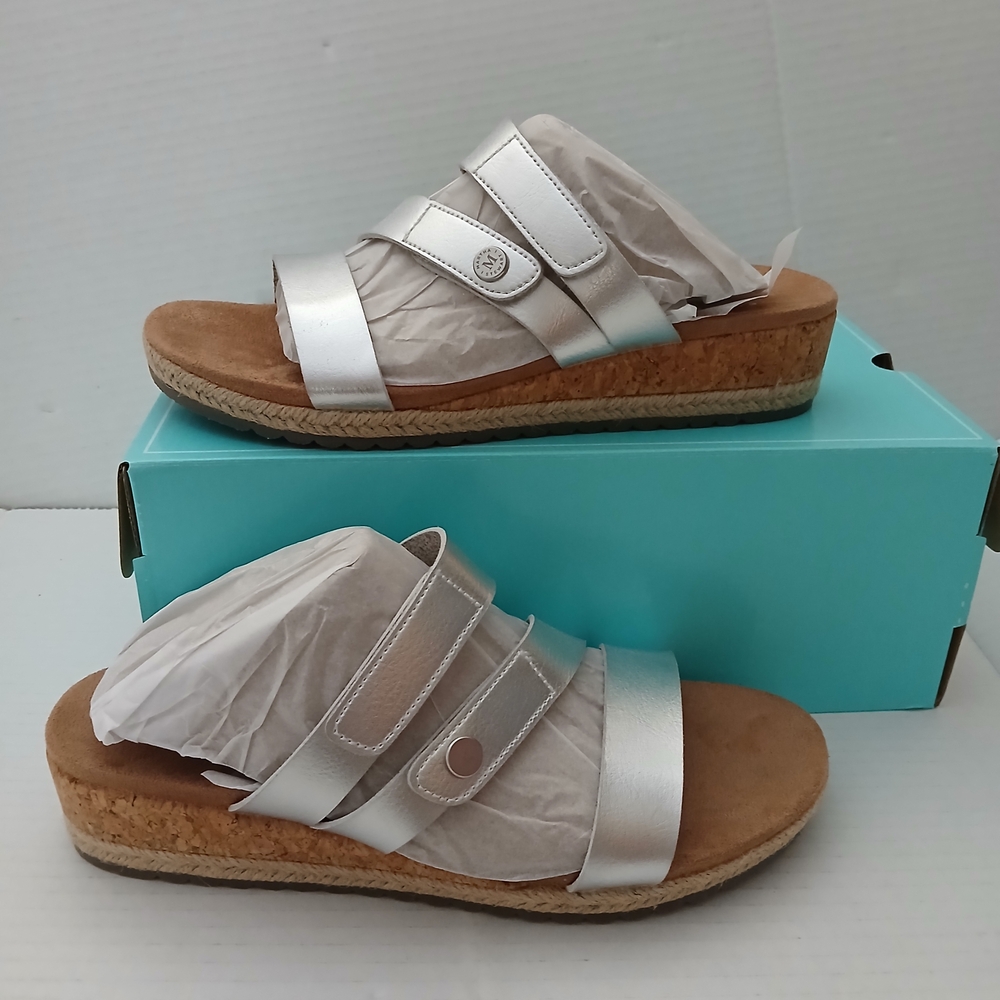Silver Women's Cork Wedge Slide Sandals - Comfortable Everyday Style